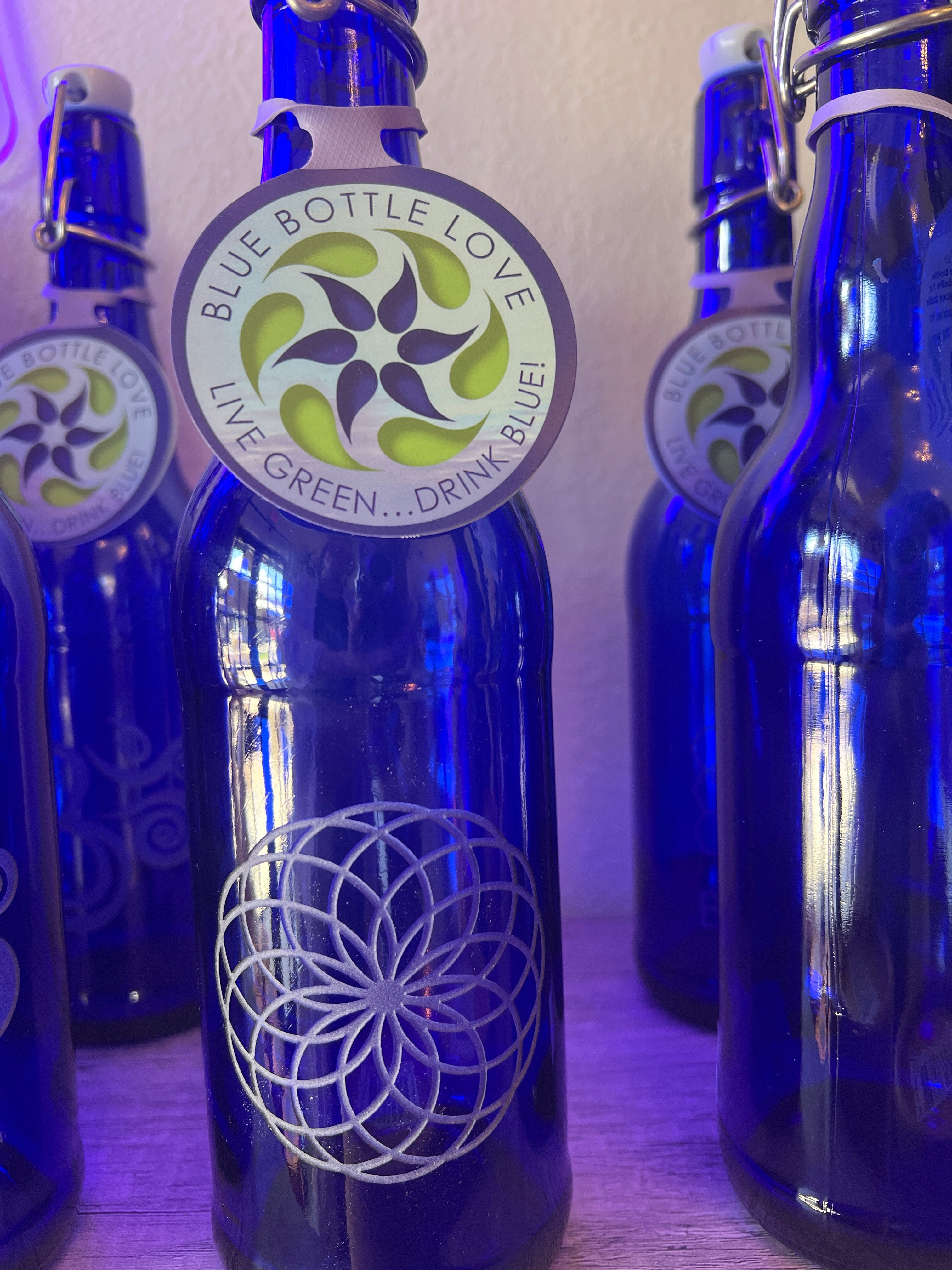 Blue Bottle-Flower of Life 17 oz
